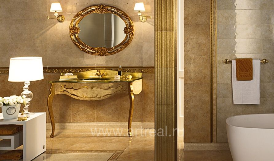 Керамическая плитка Gardenia (Versace) Palace Living Gold в интерьере