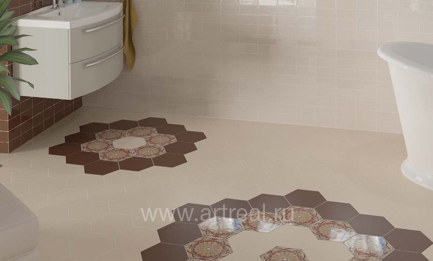 Керамическая плитка и декоро Equipe Hexatile в интерьере ванной